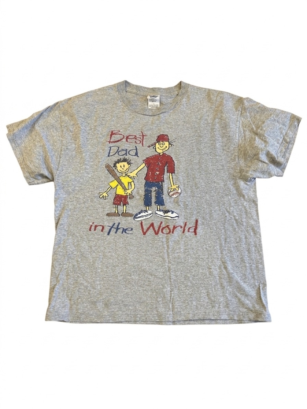 Vintage Best Dad In The World Baseball T-Shirt Delta Pro Weight Gray Men's Large